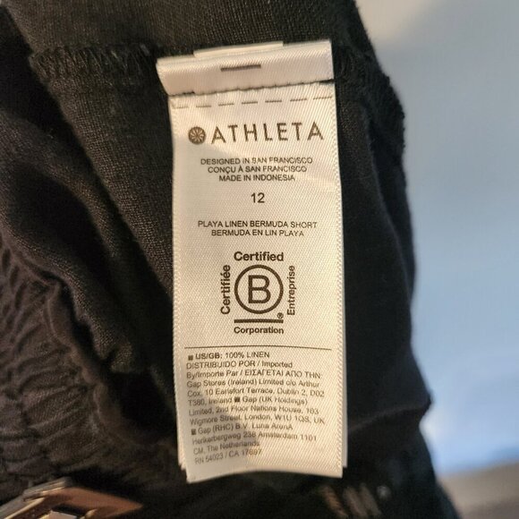 Athleta Women's Size 12 Playa Linen Pull On Bermuda Shorts Pleated Black 9 Inch - Picture 5 of 7